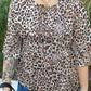 Khaki Leopard Print Lace-up Ruffled 3/4 Sleeve Plus Size Blouse