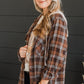 Brown Plus Size Plaid Contrast Button up Hooded Jacket