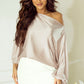 Apricot Asymmetrical Neck Balloon Sleeve Satin Blouse