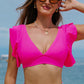 Rose Red Ruffled V Neck Swim Top