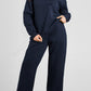 Navy Blue Solid Colour Collared Sweatshirt and High Waist Pants Set