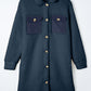 Blue Contrast Flap Pocket Single Breasted Teddy Coat