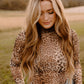 Brown Leopard Smocked Neck Mesh Long Sleeve Bodysuit