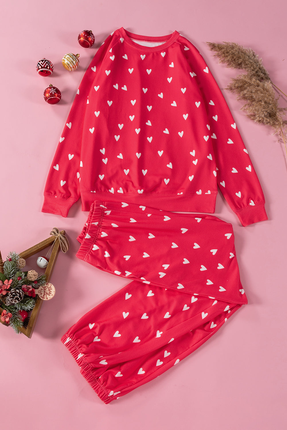 Fiery Red Valentines Heart Print Trousers Set