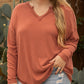 Gold Flame Plus Size Exposed Seam V Neck Long Sleeve Top