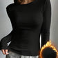 Black Fleece Lined Slim Fit Long Sleeve T Shirt