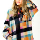 Multicolour Plaid Color Block Flap Pocket Buttoned Hoodie