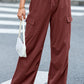 Mineral Red Solid Colour Drawstring Waist Wide Leg Cargo Pants