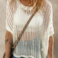 Whit Fishnet Knit Ribbed Round Neck Short Sleeve Sweater Tee