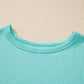 Aruba Blue Solid Colour Corduroy Knit Round Neck Top