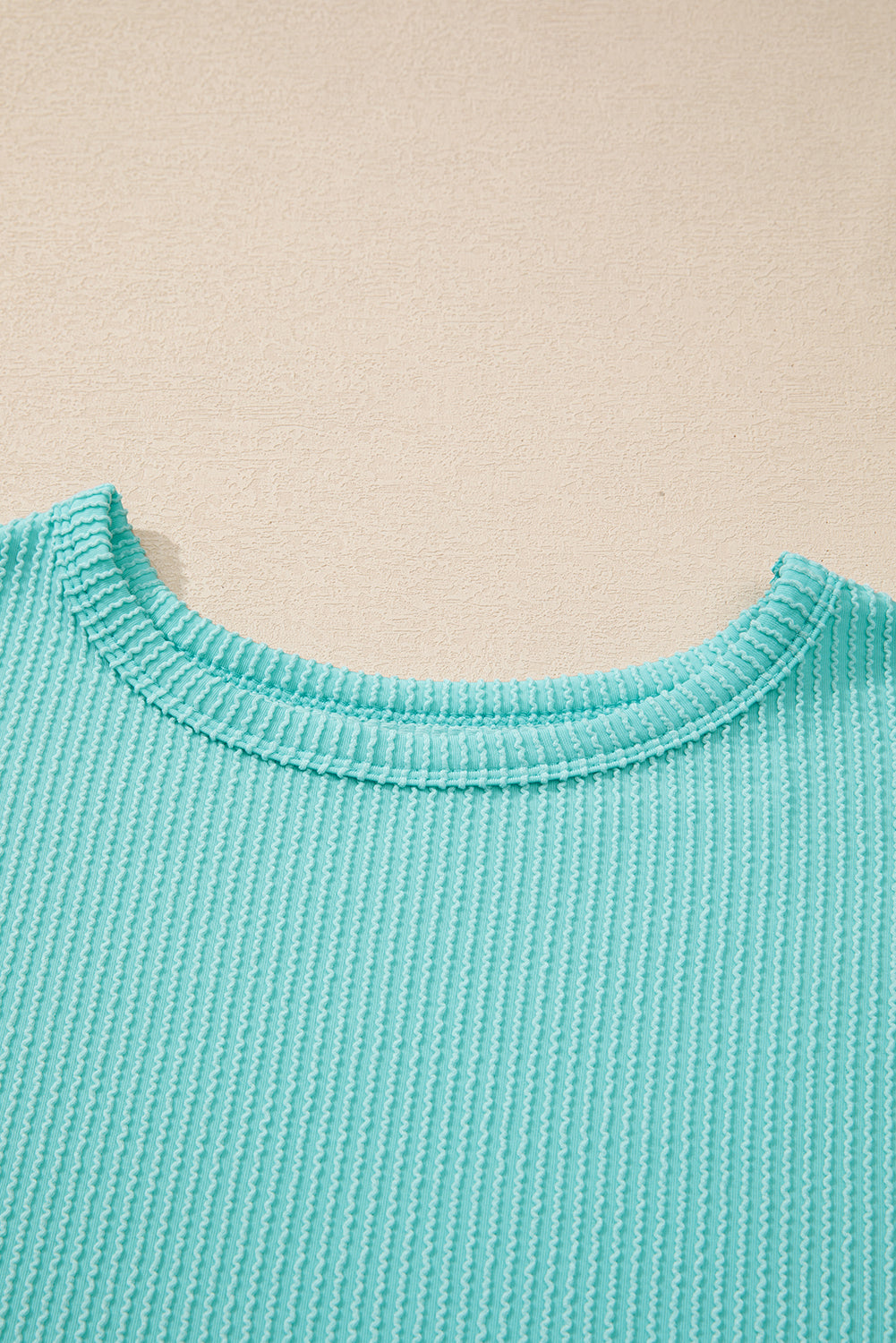 Aruba Blue Solid Colour Corduroy Knit Round Neck Top