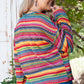 Red Ethnic Striped Print Long Sleeve Plus Size Top