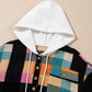 Multicolour Plaid Color Block Flap Pocket Buttoned Hoodie