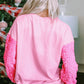 Pink Sequin Patchwork Long Sleeve Pullover Top