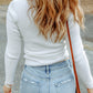 White Cable Crossed V Neck Sweater