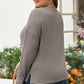 Simply Taupe Waffle Knit Drop Shoulder Button V Neck Plus Size Top