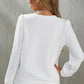 White Textured Puff Long Sleeve Round Neck Top