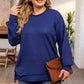 Blue Plus Size Waffle Knit Oversized Exposed Seam Top