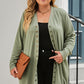 Green Plus Size Snap Buttons Front Knit Cardigan