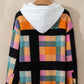 Multicolour Plaid Color Block Flap Pocket Buttoned Hoodie