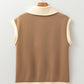 Simply Taupe Half Zipper Collared Colorblock Short Sleeve Top