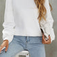 White Textured Puff Long Sleeve Round Neck Top