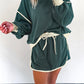 Evergreen Color Contrast Loose Pullover and Lace-up Waist Skort Set