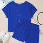 Sky Blue Jacquard Textured Buttoned Tee and Shorts Set