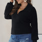 Black Ribbed Knit Lapel Neck Curvy Sweater