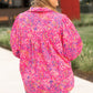 Purple Plus Size Floral Print Puff Sleeve V Neck Blouse