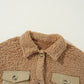 Khaki Contrast Flap Pocket Single Breasted Teddy Coat