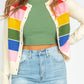 White Stripe Colorful Pattern Button Front Sweater Cardigan