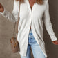 White Solid Color Ribbed Button up Tunic Cardigan