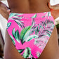 Rose Tropical Print Textured Bikini Bottoms