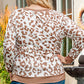 Khaki Printed Plus Size Leopard Print Boat Neck Long Sleeve Top