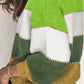 Green Plus Size Color Block Patchwork Sweater