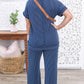 Sail Blue Ribbed V Neck Tee and Pants Plus Size Set