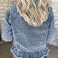 Beau Blue Ruffle Raw Hem Flap Pockets Denim Jacket