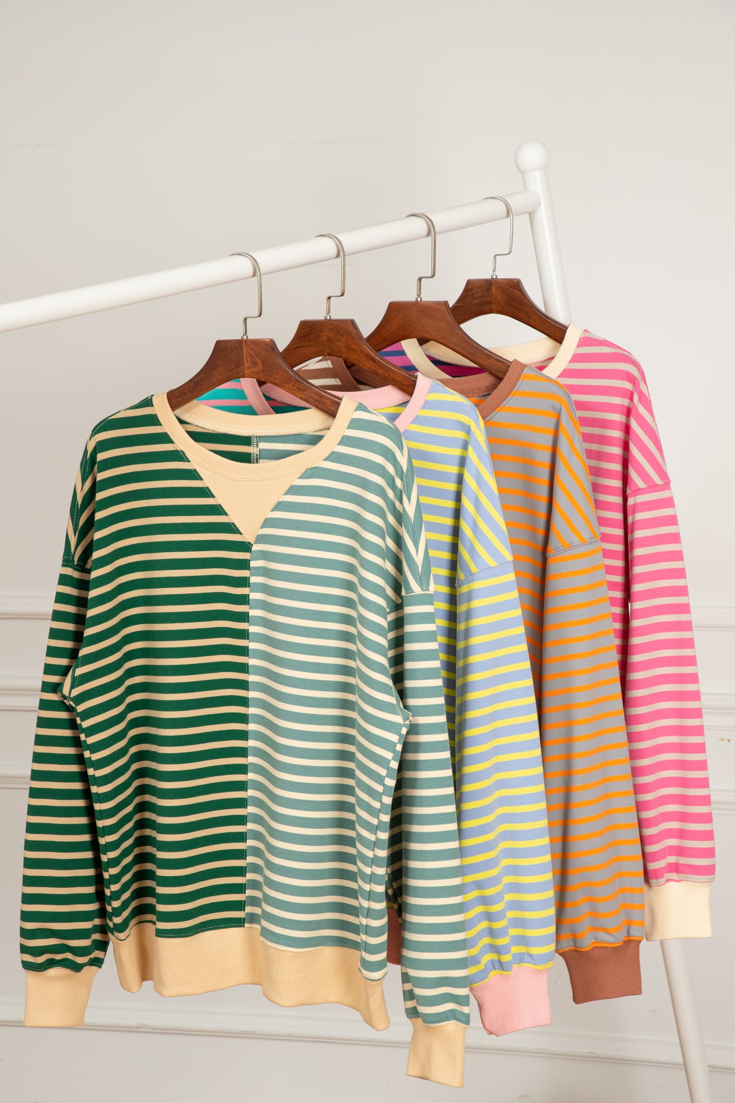 Brown Stripe Casual Stripe Colourblock Drop Shoulder Oversize Sweatshirt