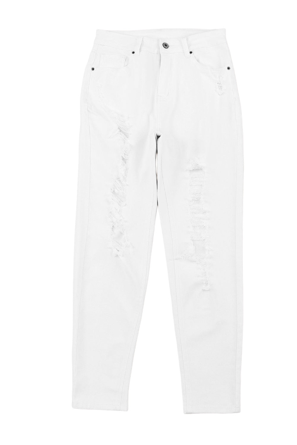 White Distressed Ripped Holes High Waist Skinny Jeans