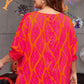 Rose Leafy Printed Smocked Lantern Sleeve Plus Size Blouse