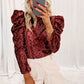 Apricot Sequin Mock Neck Bubble Sleeve Top