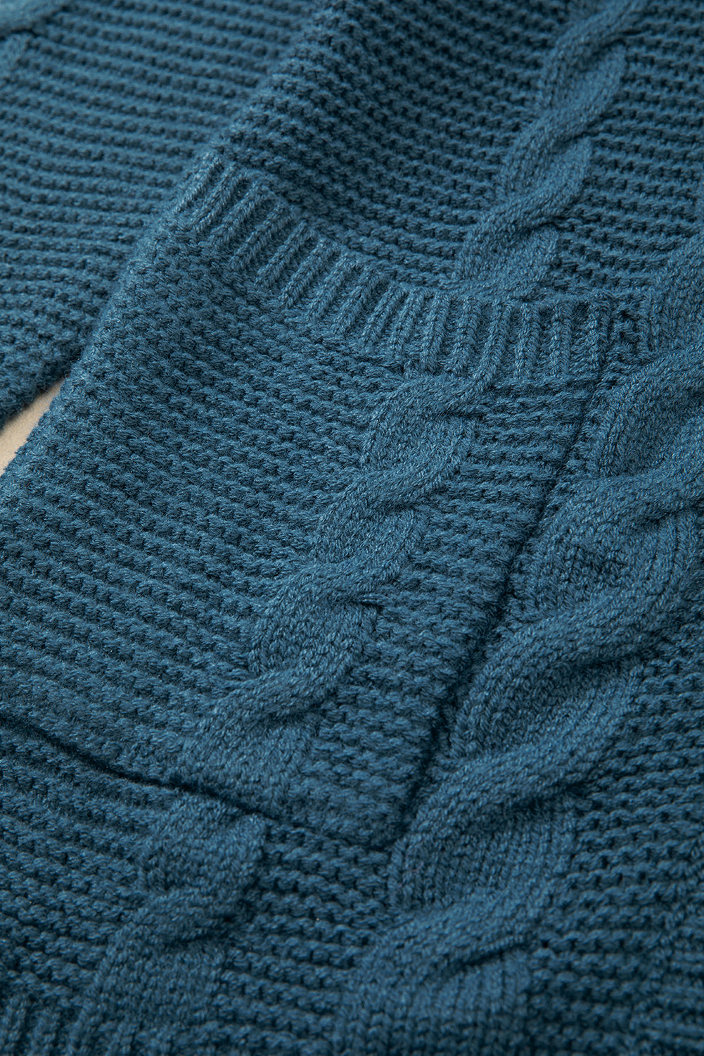 Peacock Blue Cable Knit Button Front Pocketed Baggy Cardigan