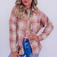 Pink Plaid Print Chest Pocket Long Sleeve Shacket