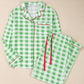 Green Plaid Print Contrast Trim Long Sleeve Plus Size Pyjamas Set