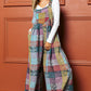 Multicolour Brushed Checkered Wide Leg Overalls