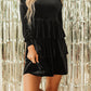 Evergreen Velvet High Neck Tiered Ruffle Mini Dress