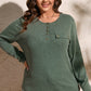 Mist Green Plus Size Snap Button Henley Top