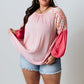 Pink Contrast Floral Patchwork Long Sleeve Plus Size Blouse