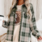 Blackish Green Snap Buttons Colourblock Plaid Shacket